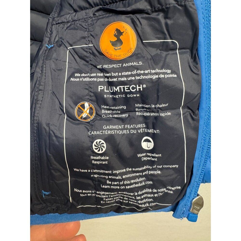 Save The Duck Kids Blue Puffer Coat With Hood Size 3 Years Animal-Free Outerwear - Picture 8 of 14